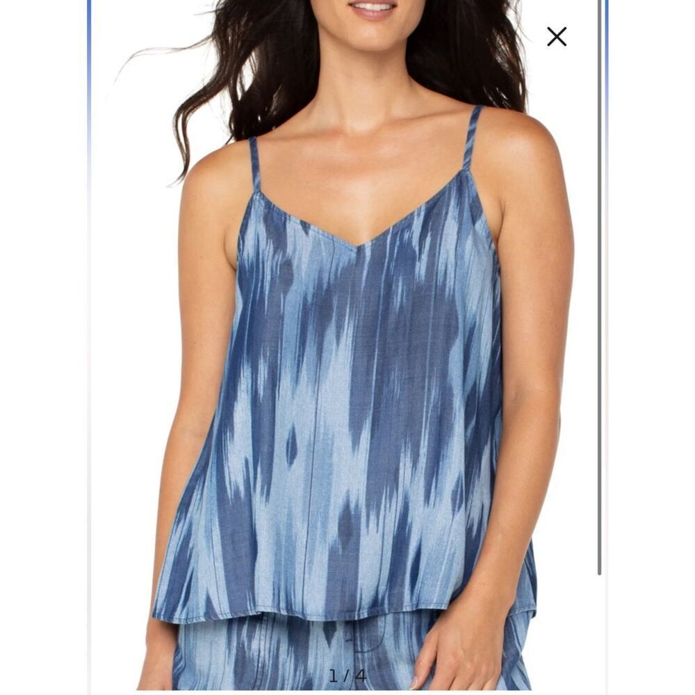 Liverpool Los Angeles Blue Watercolor Ikat Sleeveless V-Neck Cami Top NWT Small